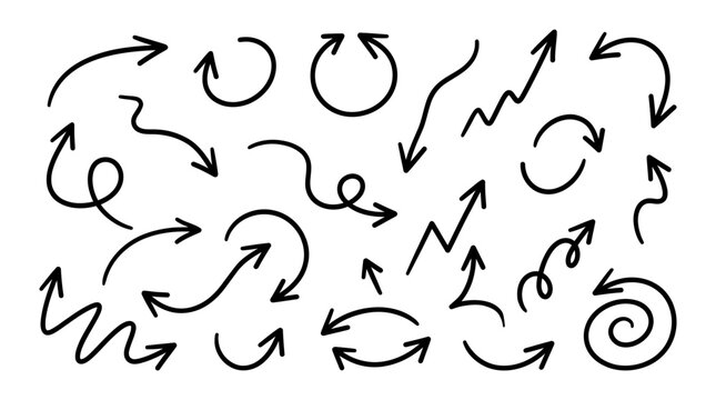 Versatile hand-drawn arrow doodle set offering directional pointers and navigation symbols for graphic design