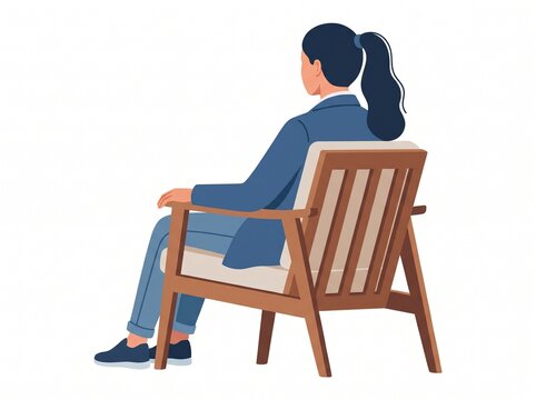 Woman Sitting on Chair with Her Back Vector Illustration, vector isolated on white
