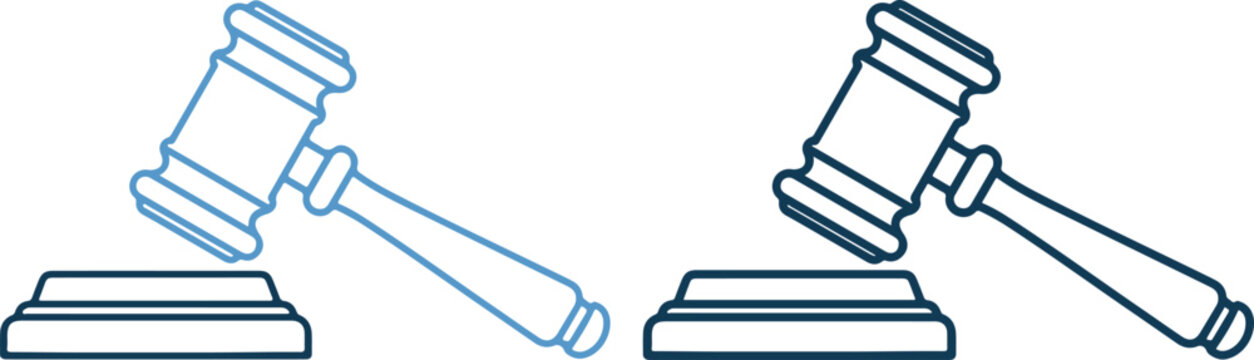 Blue judge gavel and auction hammer icons vector