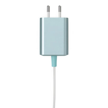 Light blue charging adapter with cable isolated on transparent background