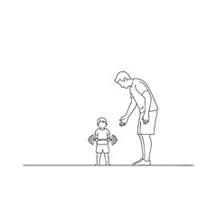 Fototapeta premium Father training child with barbell weight line art illustration