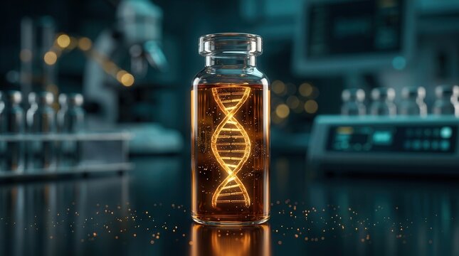 Biotechnology exploration showing the intersection of chemistry and genomics with DNA symbols.