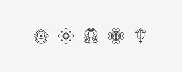 zodiac outline icon set. thin line year, soot, gods protection, neptune icons. editable vector © Farahim