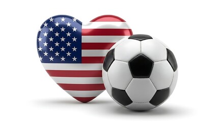 Obraz premium American flag heart with soccer ball on backdrop.