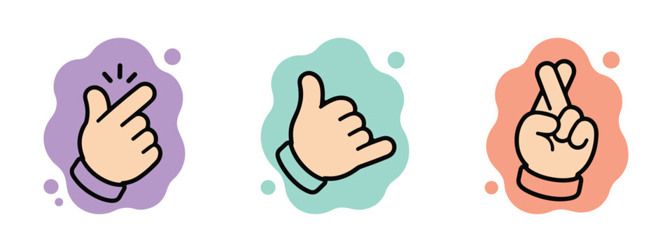 hand gesture icon snap finger sign call me crossed symbol vector set