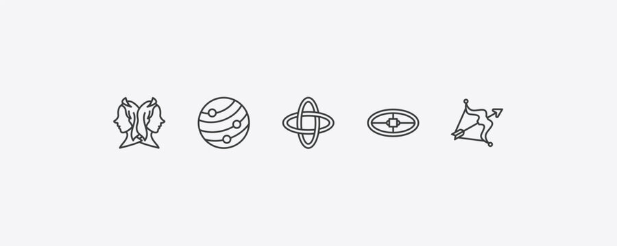 zodiac outline icon set. thin line gemini, mars, ingenuity, sagittarius icons. editable vector