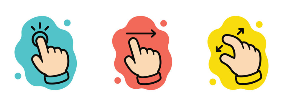 hand gesture icon tapping finger sign swipe pinch zoom symbol vector set