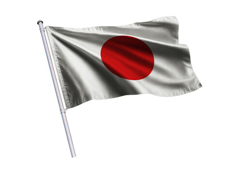 Waving flag of Japan on a flagpole, isolated on a white background, 3d rendering, 3d illustration.