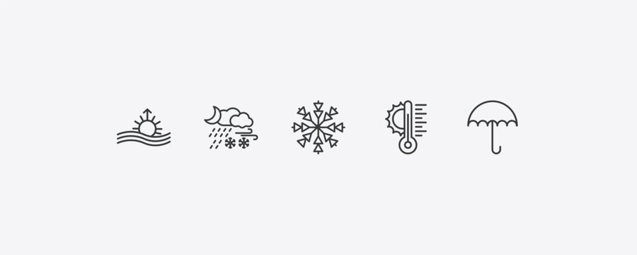 weather outline icon set. thin line aurora, meteorology, temperature, umbrella icons. editable vector