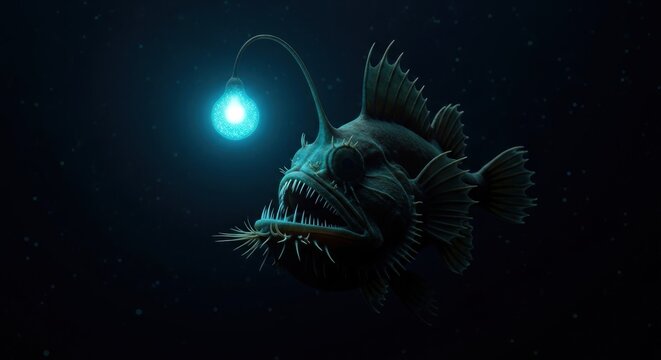 Deep sea anglerfish with bioluminescent lure.