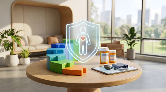 Health insurance for pre existing conditions concept with piggy bank and medicine bottle under protective glass dome