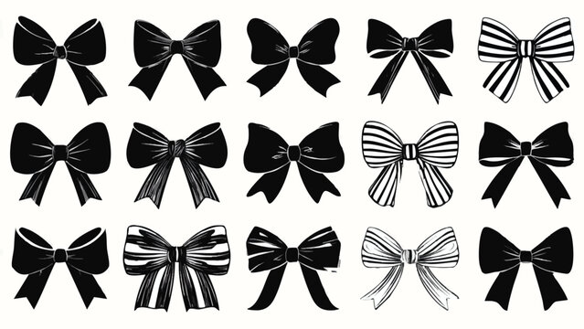 Elegant halftone patterned bows in a monochrome graphic set