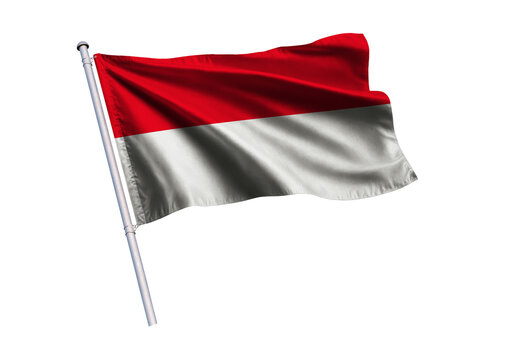 Monaco Flag: Waving flag of Monaco on a flagpole, isolated on a white background, 3d rendering, 3d illustration.