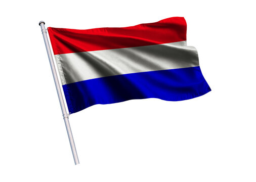 Waving flag of Nicaragua on a flagpole, isolated on a white background, 3d rendering, 3d illustration.
