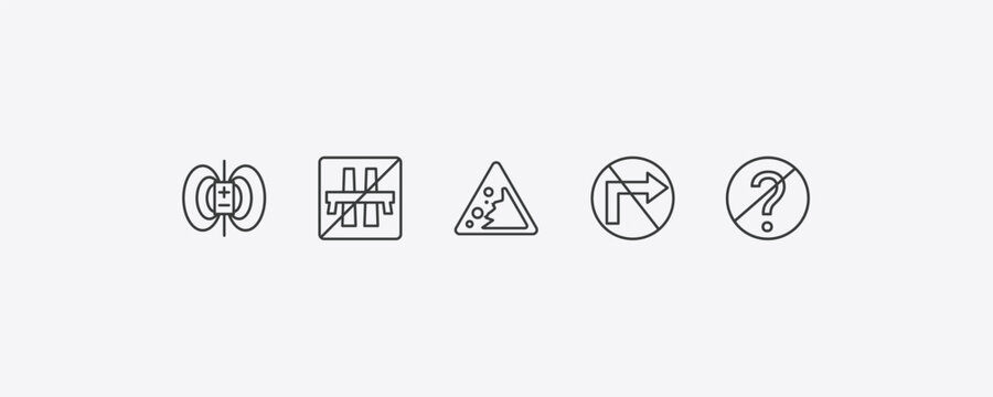 traffic signs outline icon set. thin line magnetic field, end motorway, no turn, no doubt icons. editable vector