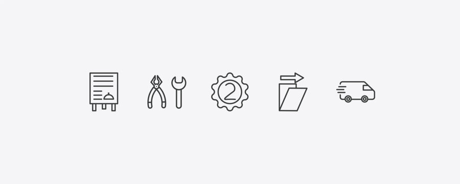 tools and utensils outline icon set. thin line daily specials board, tools and utensils, shear, postage icons. editable vector