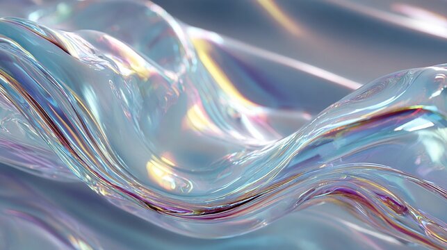 Transparent liquid glass abstract background with iridescent rad