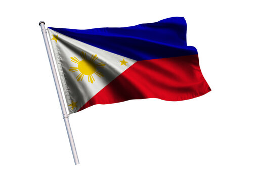 Waving flag of the Philippines on a flagpole, isolated on a white background, 3d rendering, 3d illustration.