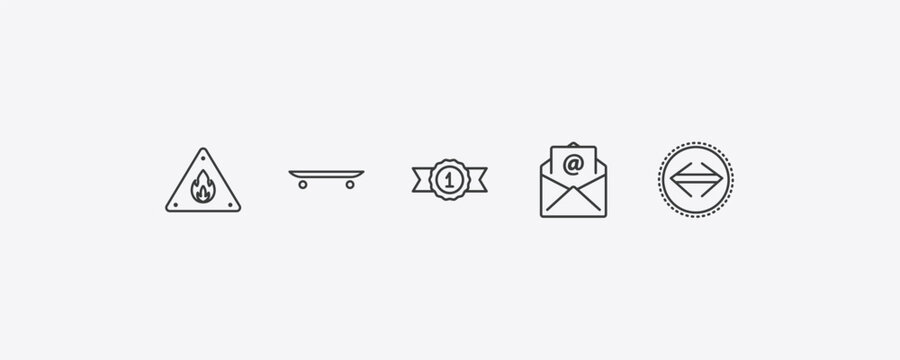 signs outline icon set. thin line fire warning, skateboard, mail, maths icons. editable vector