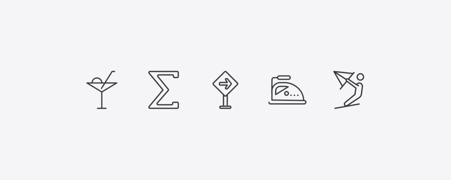 signs outline icon set. thin line drinks, the sum of, ironing, kitesurf icons. editable vector