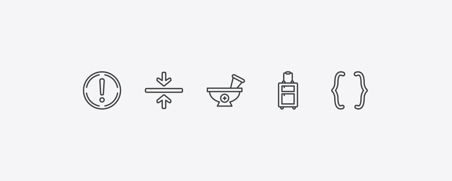 signs outline icon set. thin line exclamation, alignment, suitcase, parenthesis icons. editable vector