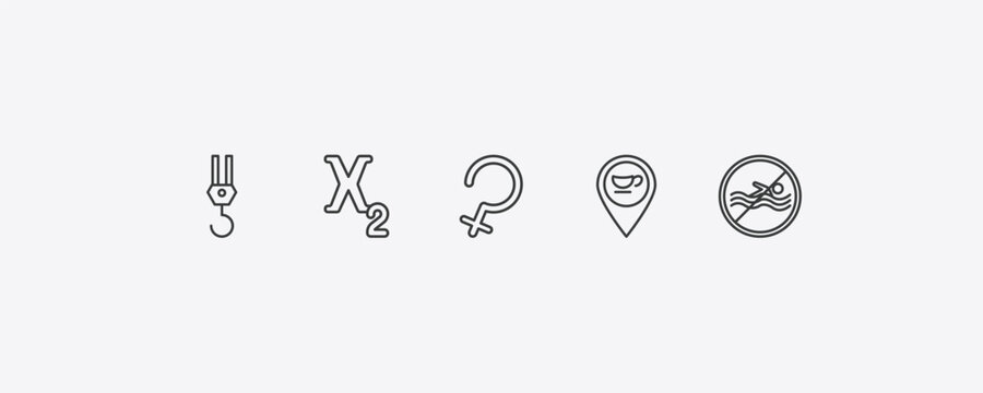 signs outline icon set. thin line hoist, subscript, coffee shop, no swimming icons. editable vector