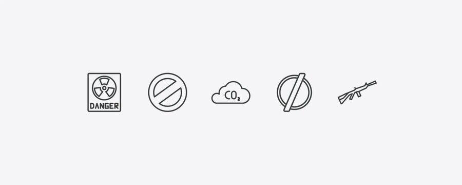 signs outline icon set. thin line radioactive warning, no, empty, weapons icons. editable vector
