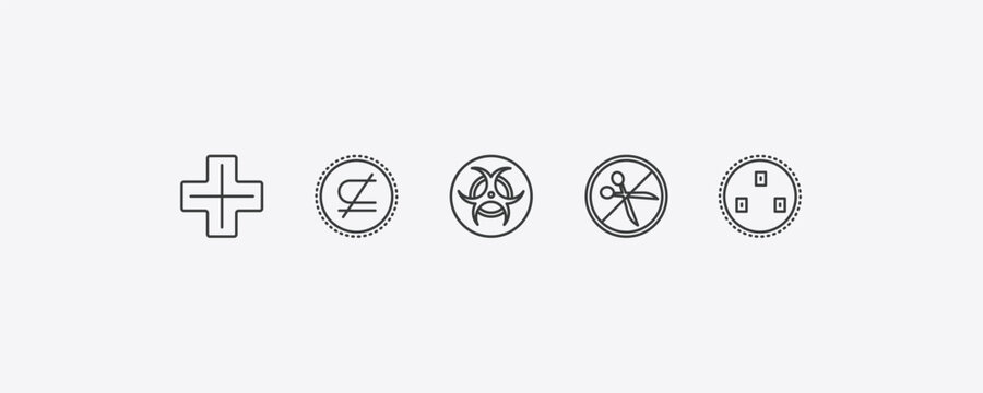 signs outline icon set. thin line addition thick, is not a sub, no cut, because icons. editable vector