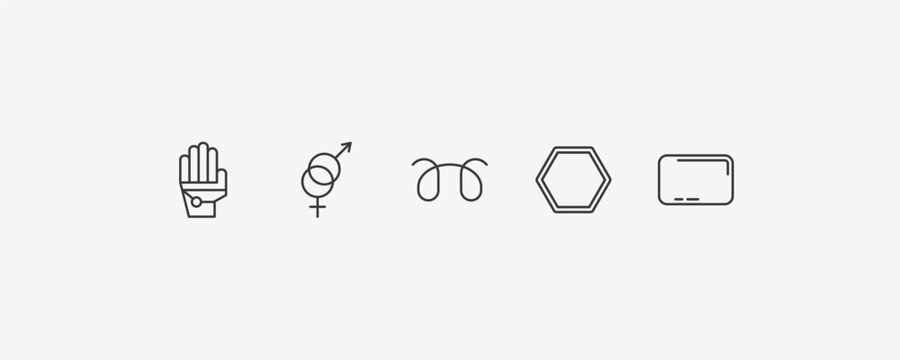 shapes outline icon set. thin line gauntlet, male and female, poligon, rounded rectangle icons. editable vector