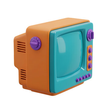 Retro 3D Rendered Television with Orange and Teal Design