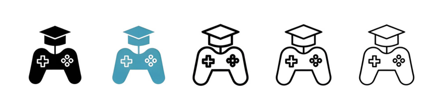 Game based learning line icon vector set. Thin line customizable illustration. Contour symbol. Vector isolated outline drawing. Editable stroke