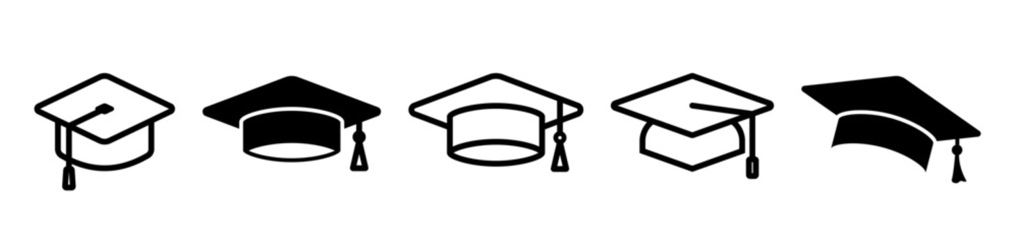 Graduation cap icon set, Simple academic hat icons vector illustration