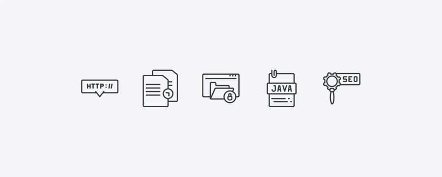 seo outline icon set. thin line http, duplicate, , advertising icons. editable vector