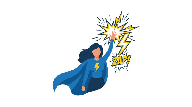 Superhero Woman Flying with Lightning Bolt and Zap!