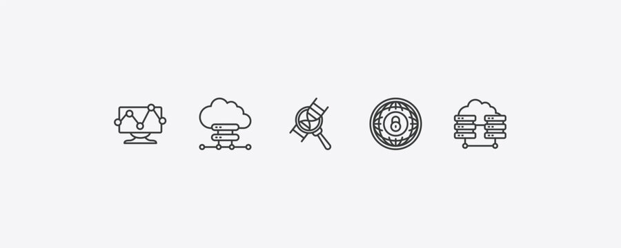internet security outline icon set. thin line web traffic, cloud server, internet, virtualization icons. editable vector