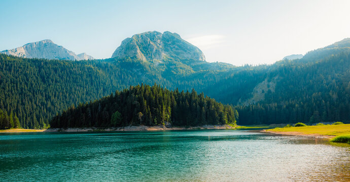 Black Lake (Crno Jezero) with the majestic Medjed peak in the background, Durmitor National Park, Montenegro.