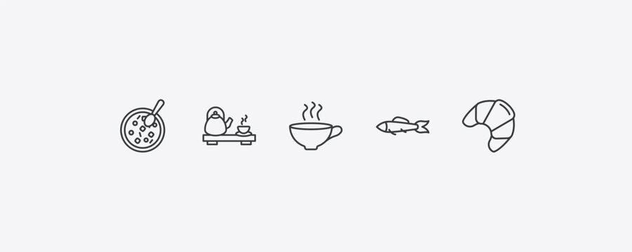 food outline icon set. thin line winter melon soup, tea ceremony, sardines, french icons. editable vector