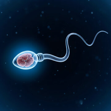 Sperm cell, microscopic, biology, scientific, illustration, human reproduction, glowing
