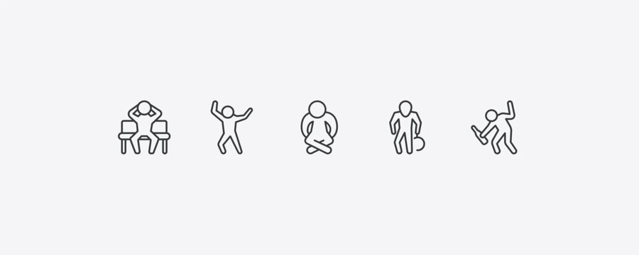 feelings outline icon set. thin line satisfied human, happy human, horrible human, drunk icons. editable vector