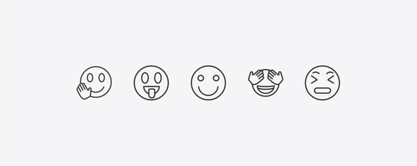 emoji outline icon set. thin line hello emoji, tongue emoji, shy stress icons. editable vector © Farahim
