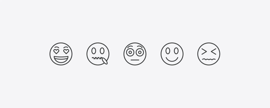 emoji outline icon set. thin line love emoji, muted emoji, desperate icons. editable vector