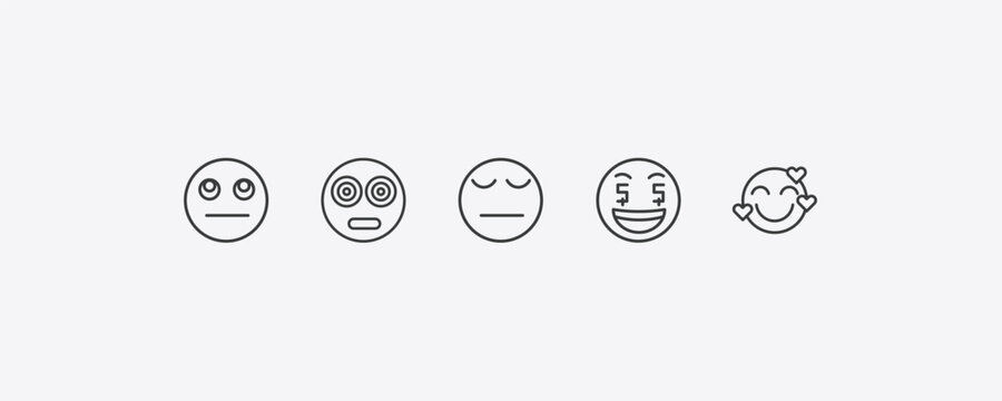 emoji outline icon set. thin line thinking emoji, hypnotized emoji, rich in love icons. editable vector