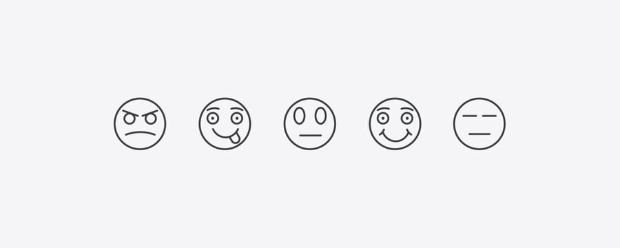 emoji outline icon set. thin line angry emoji, tongue out emoji, smile expressionless icons. editable vector