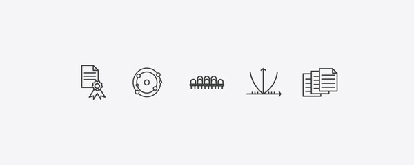 education outline icon set. thin line sealed diploma, solar system, parabolic function, archives icons. editable vector © Farahim