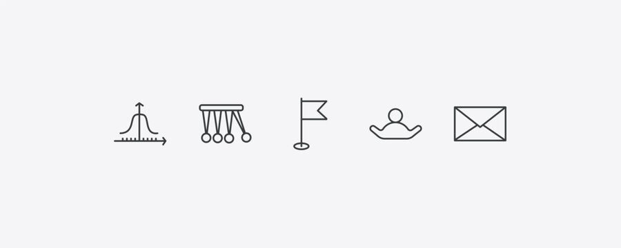 education outline icon set. thin line gaussian function, newton cradle, open arms, closed envelope icons. editable vector