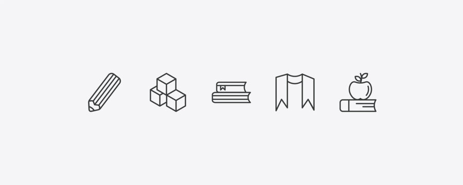 education outline icon set. thin line edit pencil, creche, sash, book and icons. editable vector