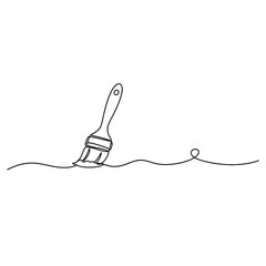 Obraz premium Continuous Line Drawing of a Paint Brush with Paint Stroke, Minimalist Vector Illustration