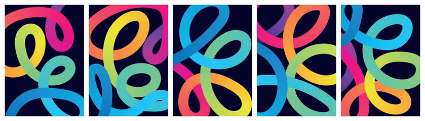 Vibrant Abstract Neon Ribbon Art Panels Featuring Colorful Glowing Waves and Fluid Lines Against a Dark Background © Kamal Hosen