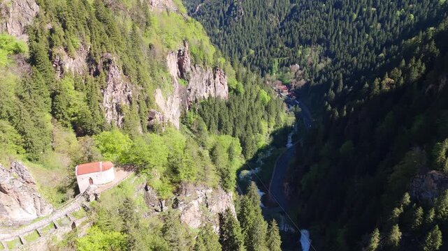 Aerial above Sumela Monastery, Trabzon Turkey travel destination