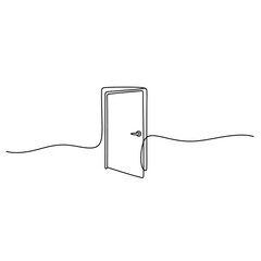 Obraz premium Continuous line drawing of an open door, concept of opportunity and new beginnings
